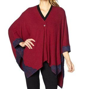 Soft Cozy Cardigan Brushed Hacci Knit Poncho Lace Trim